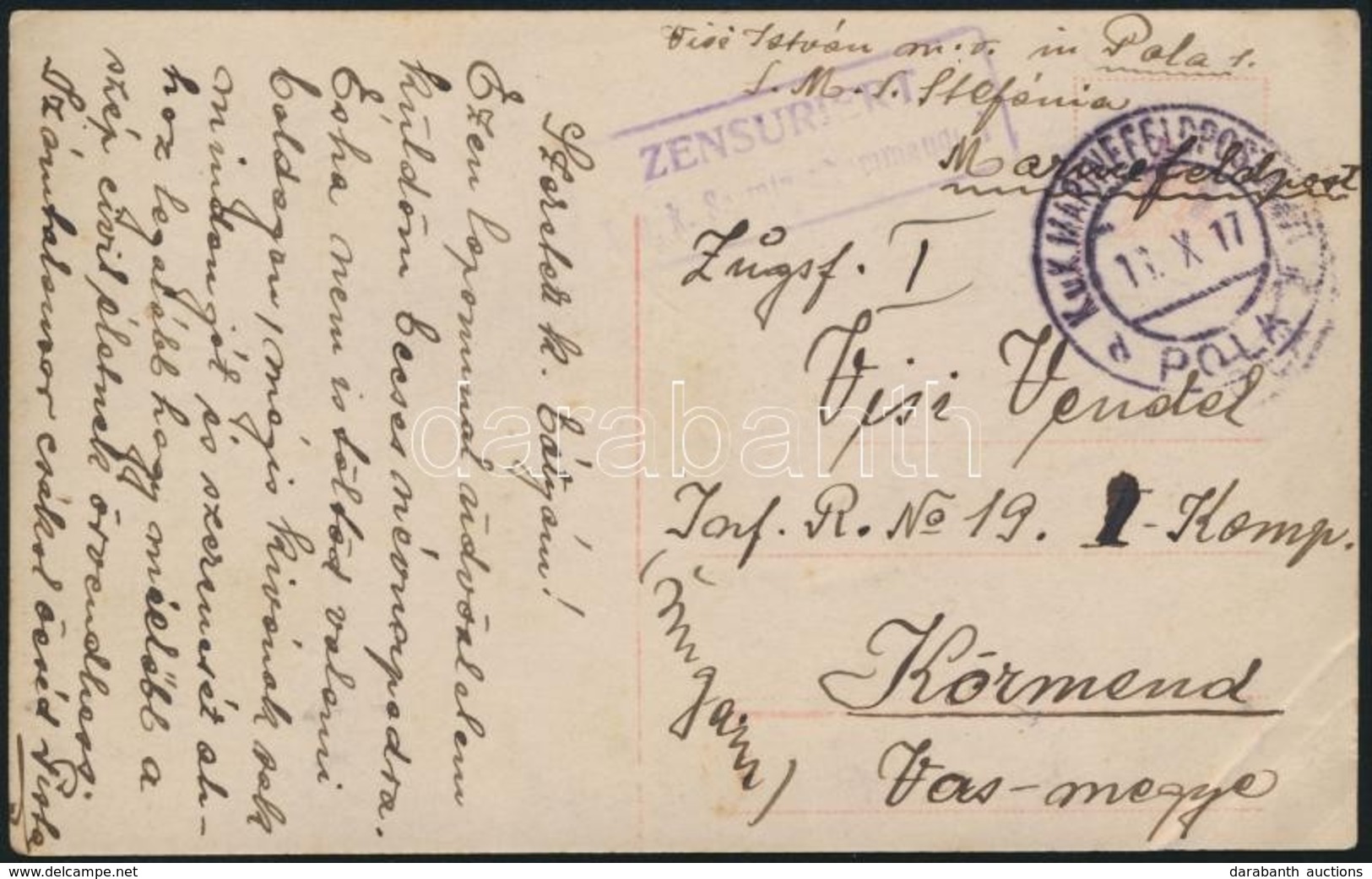 1917 Tábori Posta Képeslap S.M.S. Stefánia Hajóról / Field Postcard From S.M.S. Stefánia - Autres & Non Classés