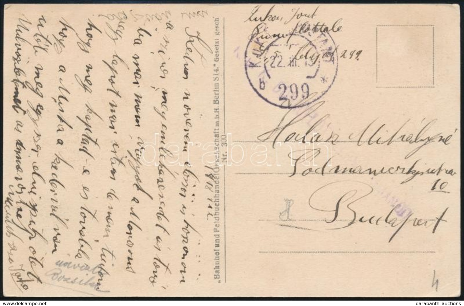 1918 Tábori Posta Képeslap / Field Postcard 'K.u.k. DONAUFLOTTILLENKOMMANDO' + 'FP 299' - Autres & Non Classés