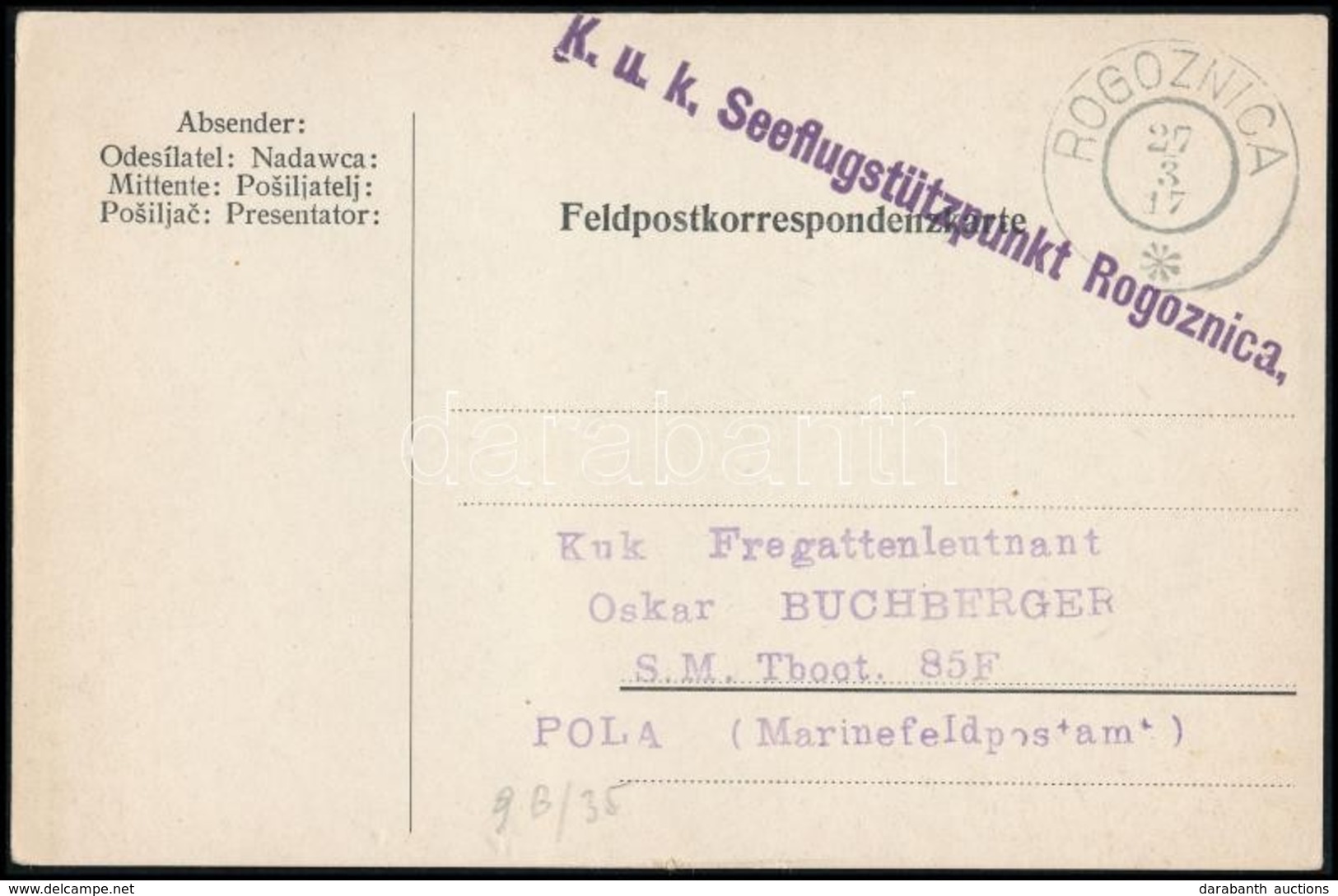 1917 Tábori Posta Levelezőlap / Field Postcard 'K.u.k. Seeflugstützpunkt Rogoznica' + 'ROGOZNICA' - Autres & Non Classés