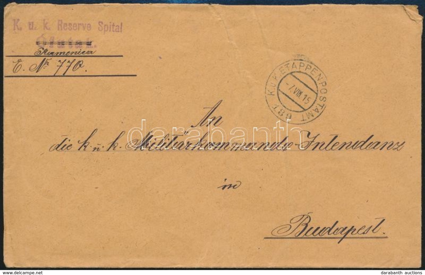 1915 Tábori Posta Boríték Javított Alakulat Bélyegzéssel / Field Post Cover 'K.u.k. Reserve Spital Ófutak / Komenica' +  - Other & Unclassified