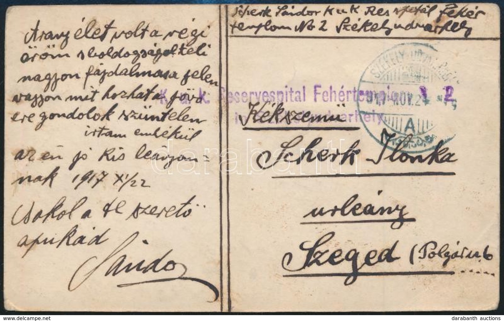 1917 Tábori Posta Képeslap / Field Postcard 'K.u.k. Reservespital Fehértemplom No.2. In Székelyudvarhely' - Autres & Non Classés