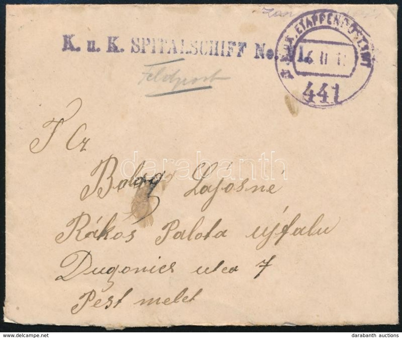 1918 Tábori Posta Levél Tartalommal / Field Post Cover With Content 'K.u.k. SPITALSCHIFF No. VI.' + 'EP 441 A' - Other & Unclassified