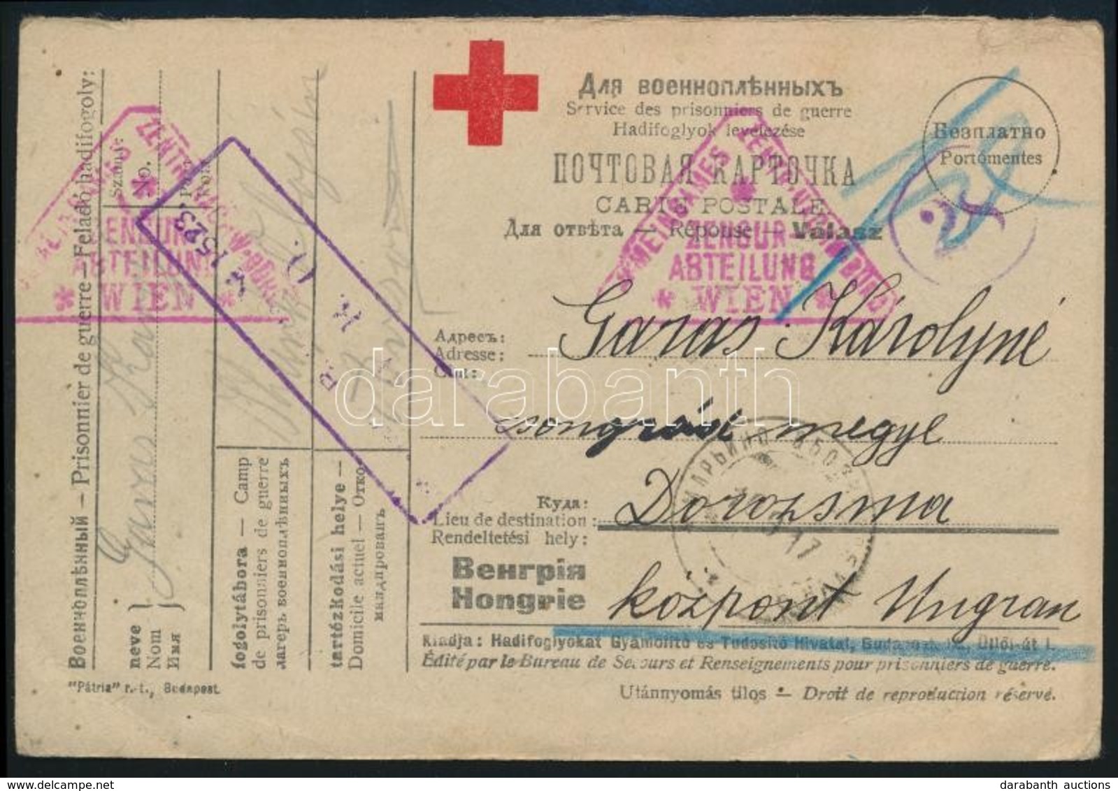 1917 Hadifogoly Levelezőlap Oroszországból, Cenzúrákkal / POW Postcard From Russia, Censored - Autres & Non Classés