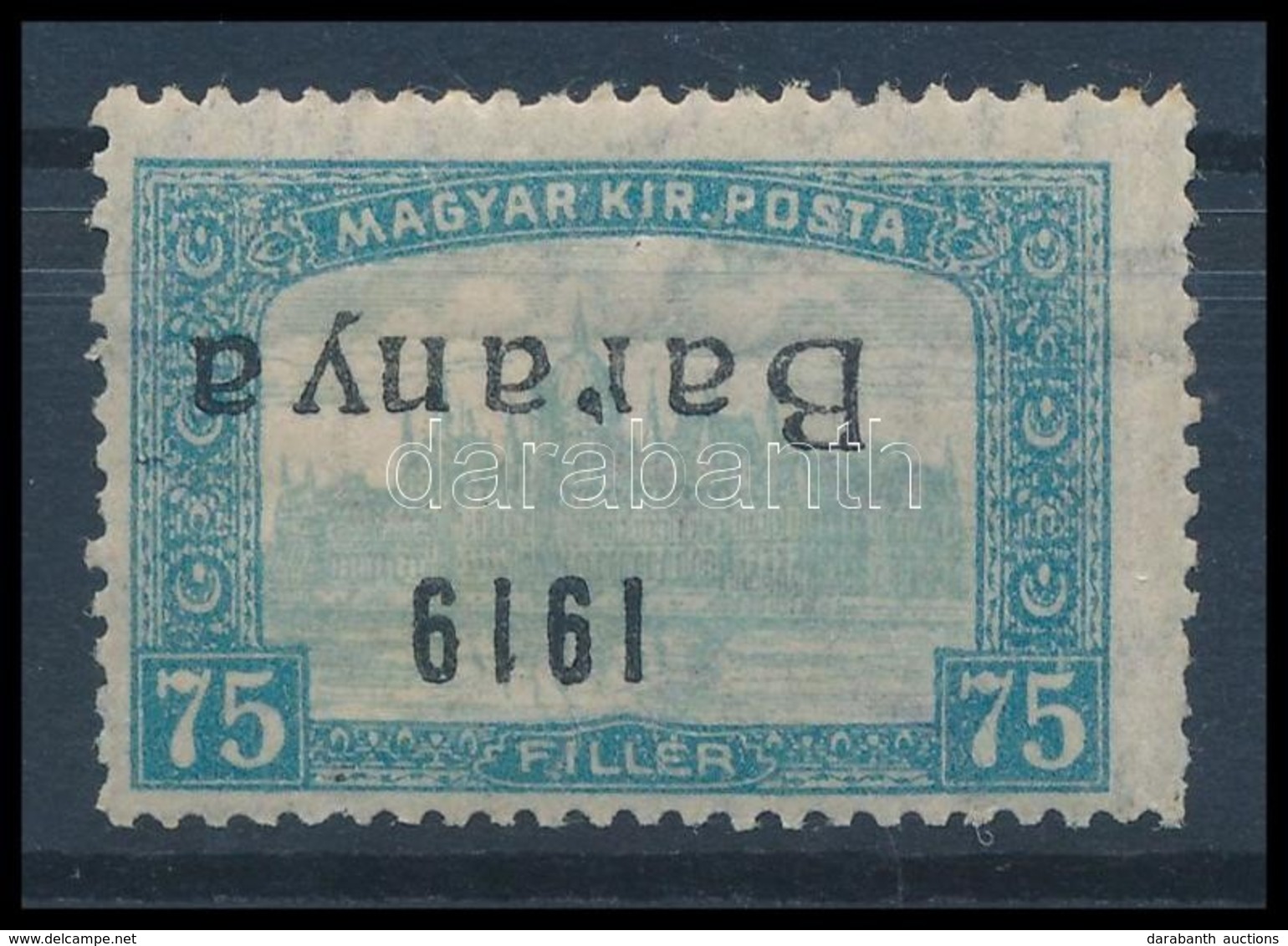 * Baranya I. 1919 Parlament 75f Fordított Felülnyomással (22.000) / Mi 28 With Inverted Overprint. Signed: Bodor - Other & Unclassified