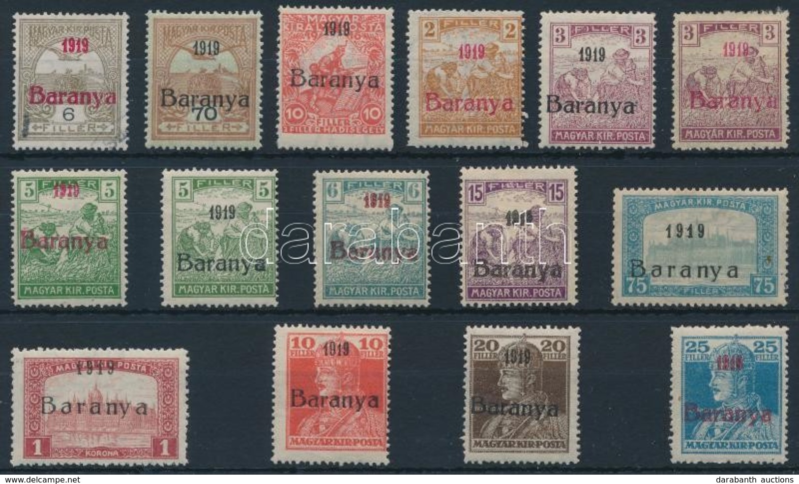 ** * O Baranya I. 1919 15 Db Bélyeg Antikva Számokkal (40.400) / 15 Stamps With Antiqua Numbers. Signed: Bodor - Other & Unclassified