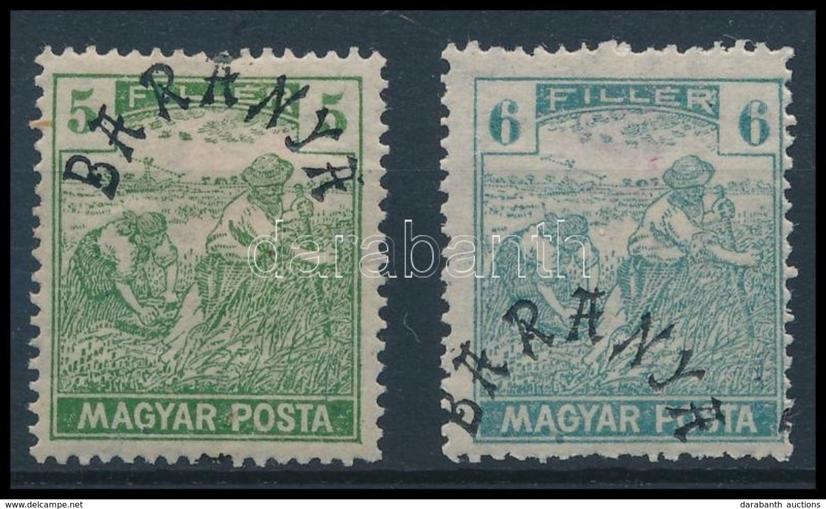 * Baranya II. 1919 5f, 6f értékjelzés Nélküli Tévnyomat / Mi 51, 53 Missing Overprint. Signed: Bodor - Autres & Non Classés