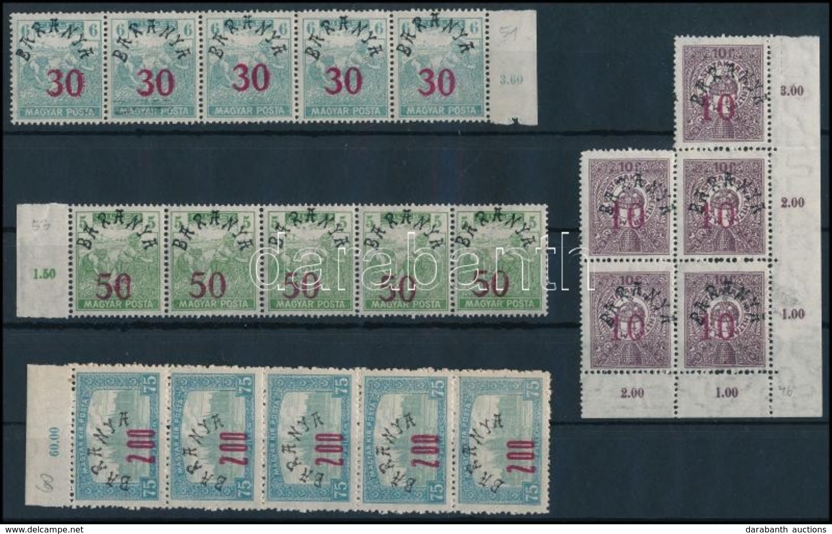 ** Baranya II. 1919 10 Klf Bélyeg 5-ös Csíkokban, Tömbökben (12.750) / 10 Different Stamps In Blocks Or Stripes Of 5. Si - Autres & Non Classés