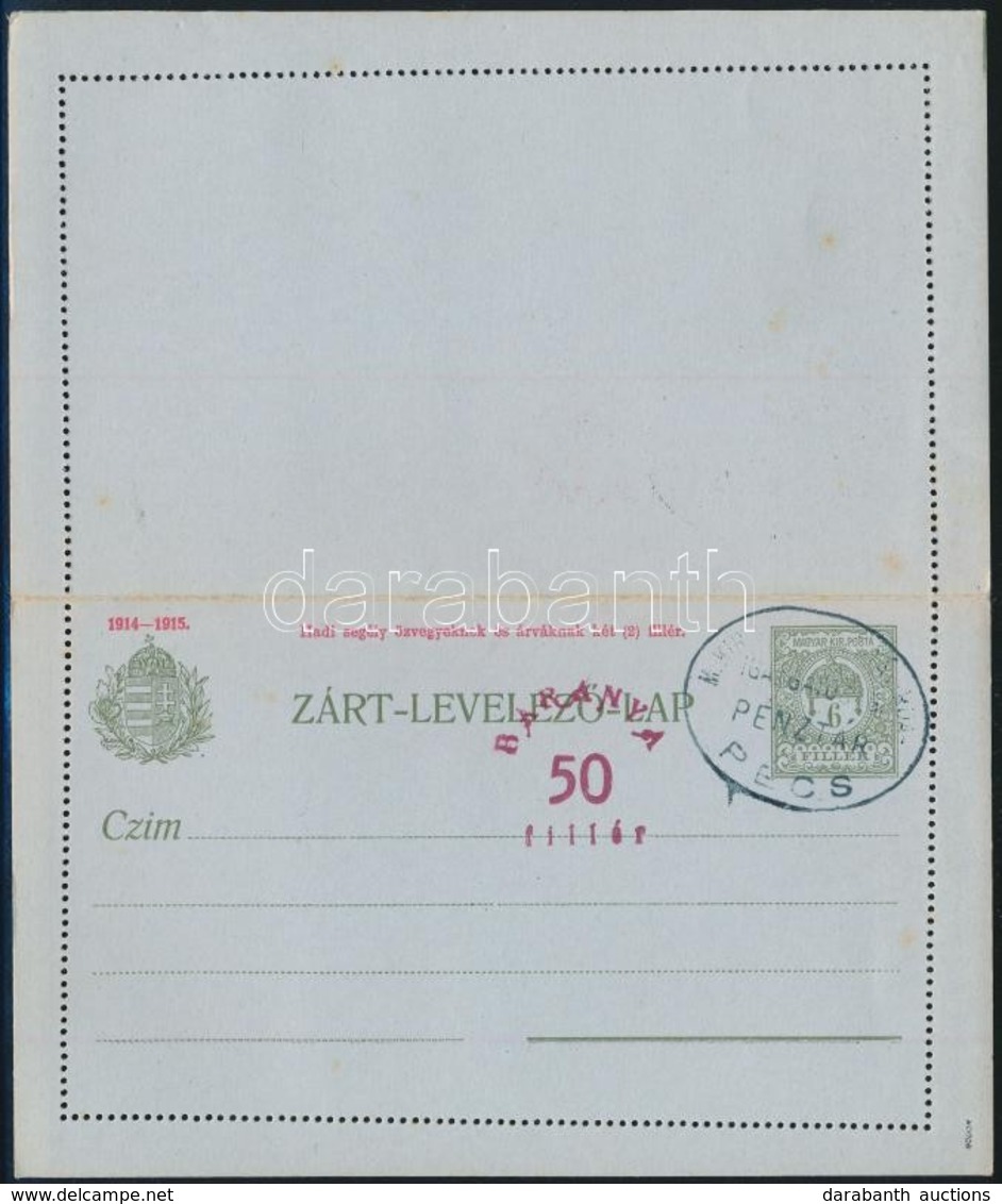 1919 Használatlan Zárt Levelezőlap Elcsúszott Baranya 50f Felülnyomással / PS-cover Card With Shifted Overprint, Unused. - Autres & Non Classés