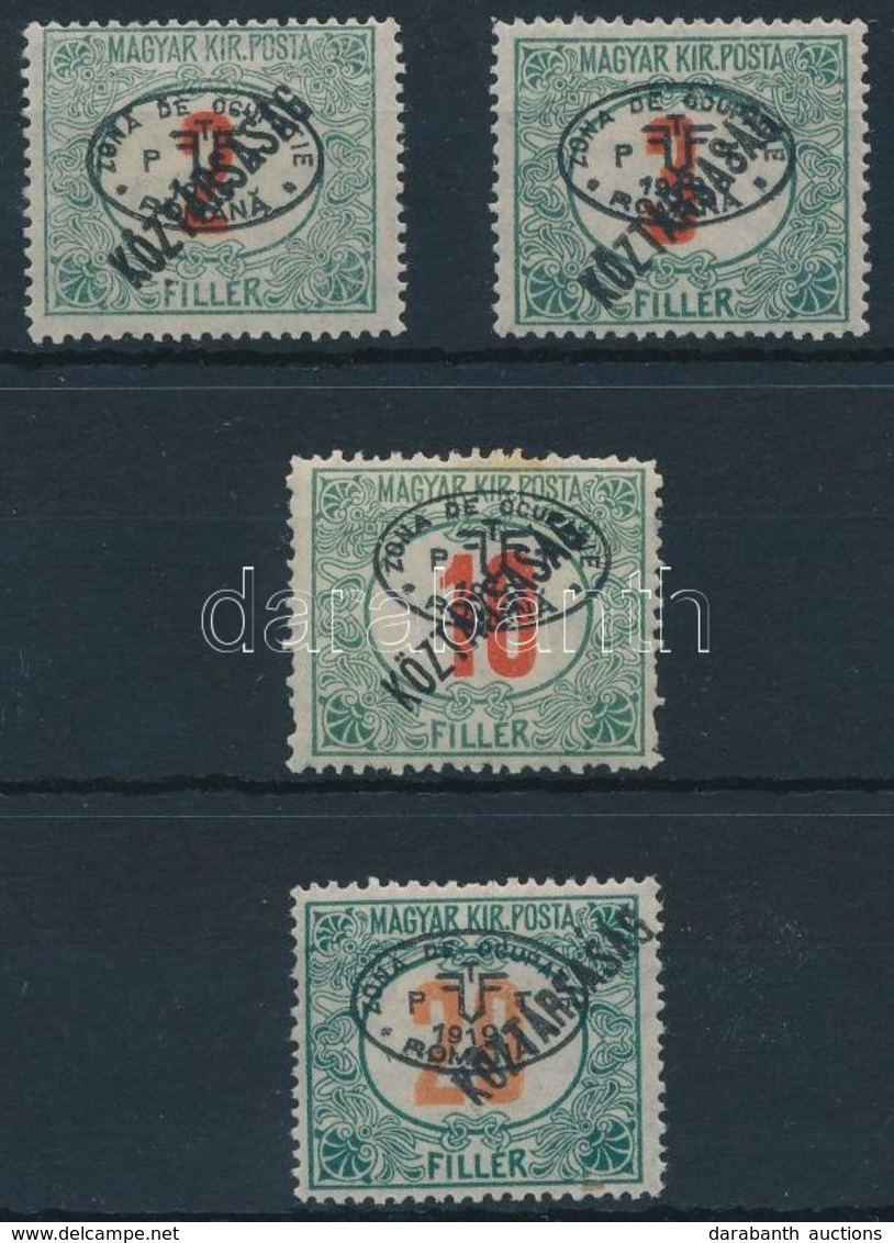 * Debrecen I. 1919 4 Klf Pirosszámú Portó/Köztársaság Bélyeg (39.000) / 4 Different Stamps. Signed: Bodor - Autres & Non Classés