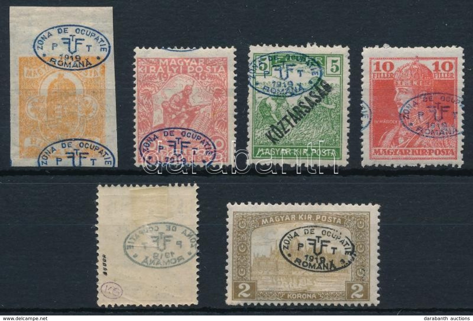 * Debrecen I. 1919 6 Klf Bélyeg érdekességekkel: Eltolódott Felülnyomás, Gépszínátnyomat Stb. (10.850) / 6 Stamps With O - Sonstige & Ohne Zuordnung