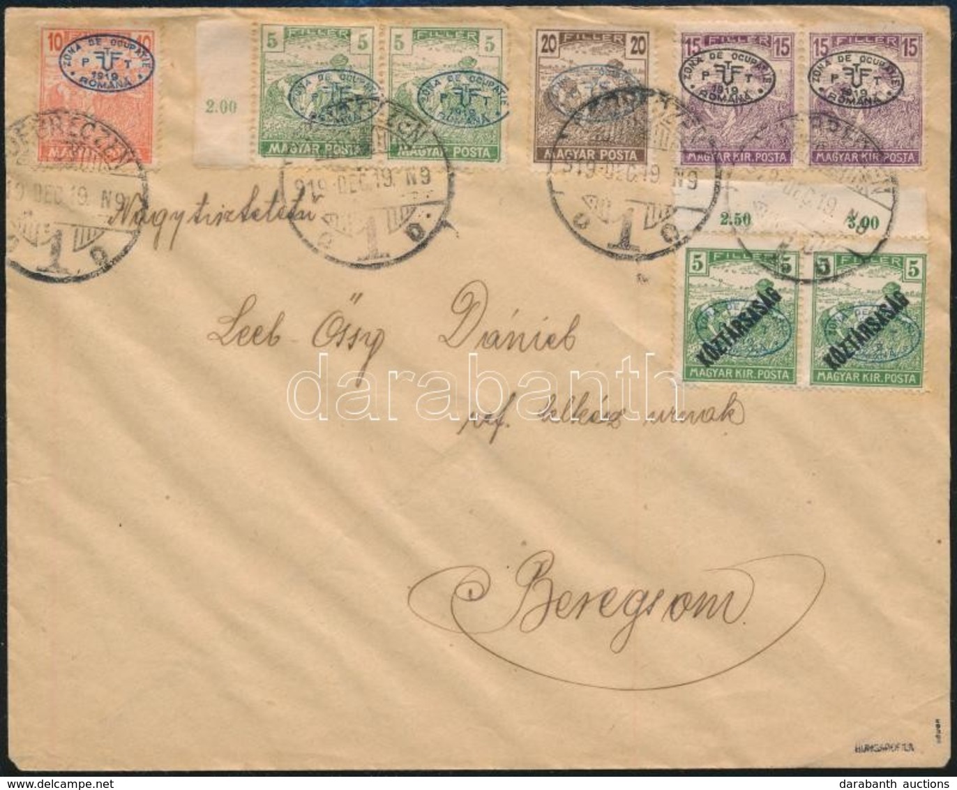 1919 Levél 8 Db Bélyeggel, Közte Elcsúszott Felülnyomások / Cover With 8 Stamps (shifted Overprints) 'DEBRECZEN' - Bereg - Sonstige & Ohne Zuordnung