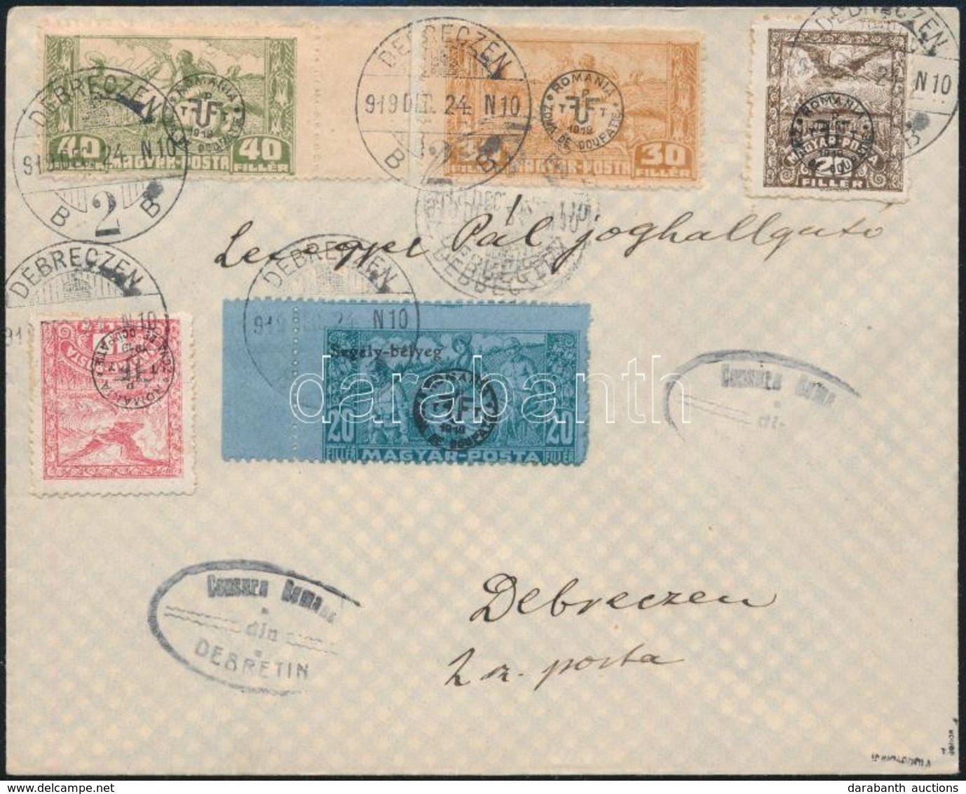 1919 Helyi Cenzúrázott Levél Debrecen II Bélyegekkel / Local Censored Cover. Signed: Bodor - Autres & Non Classés