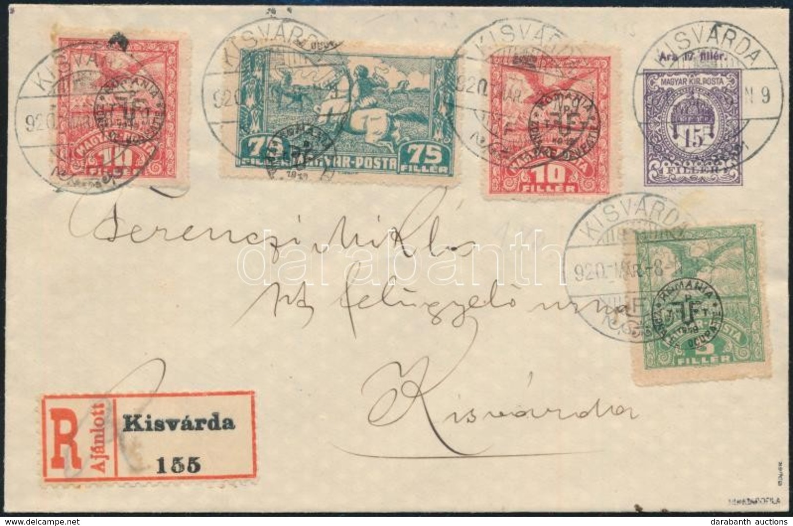 1920 Kisvárda Helyi Ajánlott Díjjegyes Levél Debrecen II Bélyegekkel Kiegészítve / Registered Local PS-cover With Additi - Autres & Non Classés