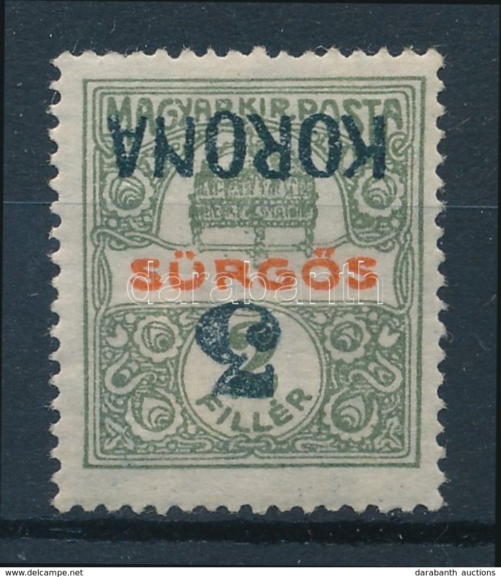 * 1919 Sürgős 3K Fordított Fekete Felülnyomással (15.000) / Mi 10b With Inverted Overprint. Signed: Bodor - Autres & Non Classés