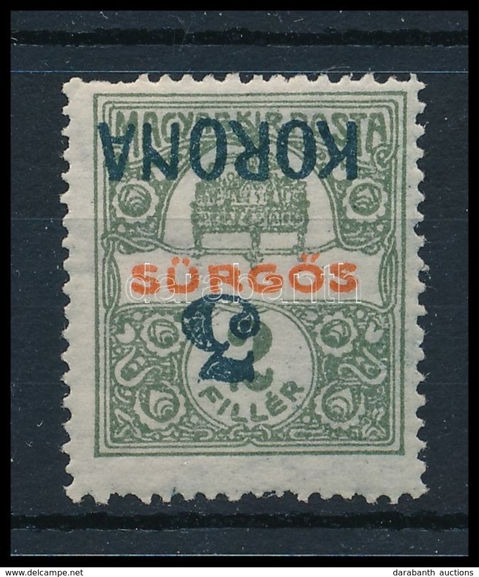 * 1919 Sürgős 3K/2f Fordított Kék Felülnyomással (15.000) / Mi 10a With Inverted Overprint. Signed: Bodor - Other & Unclassified