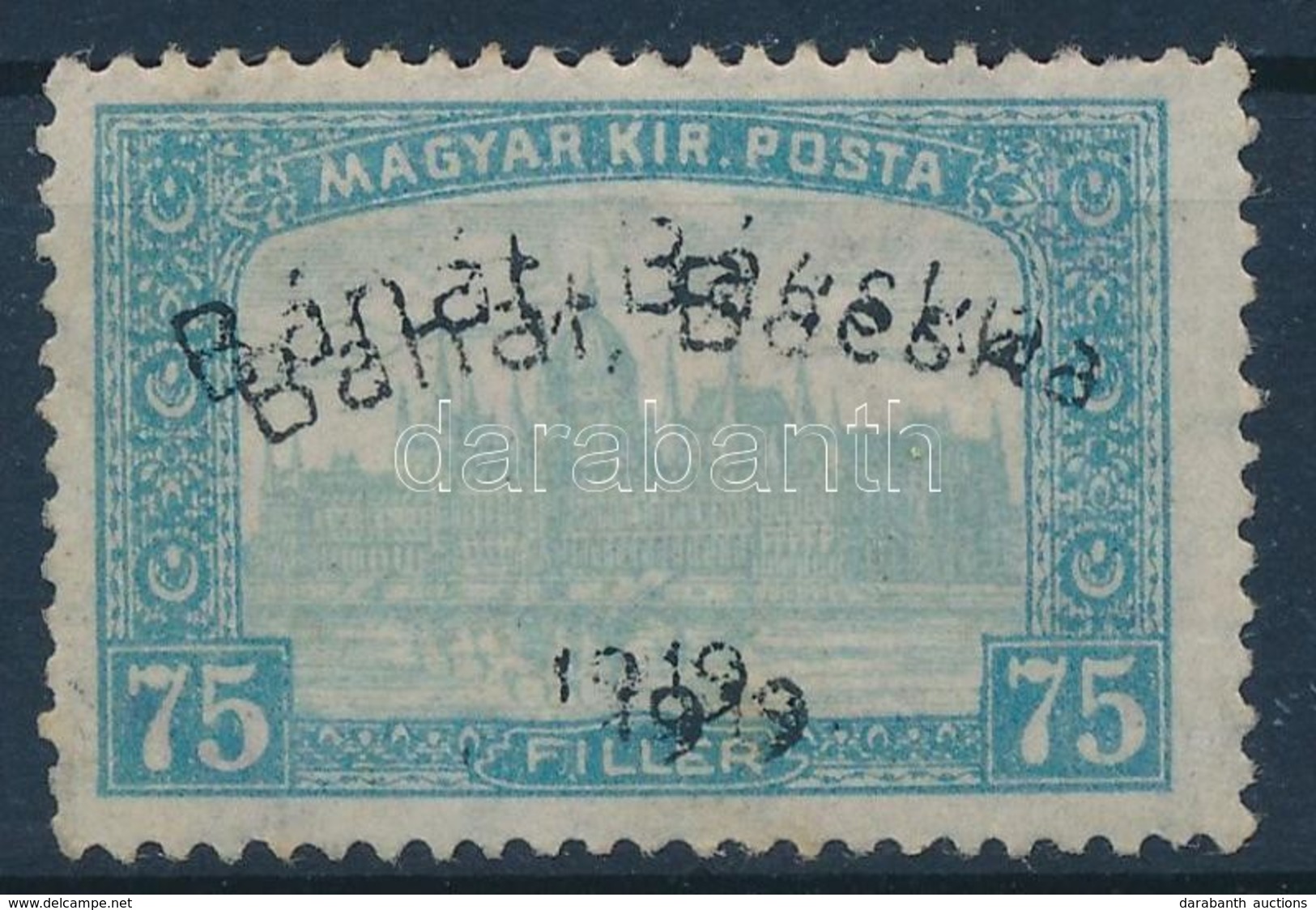 * 1919 Parlament 75f Dupla Felülnyomással / Mi 13 Double Overprint. Signed: Bodor - Other & Unclassified