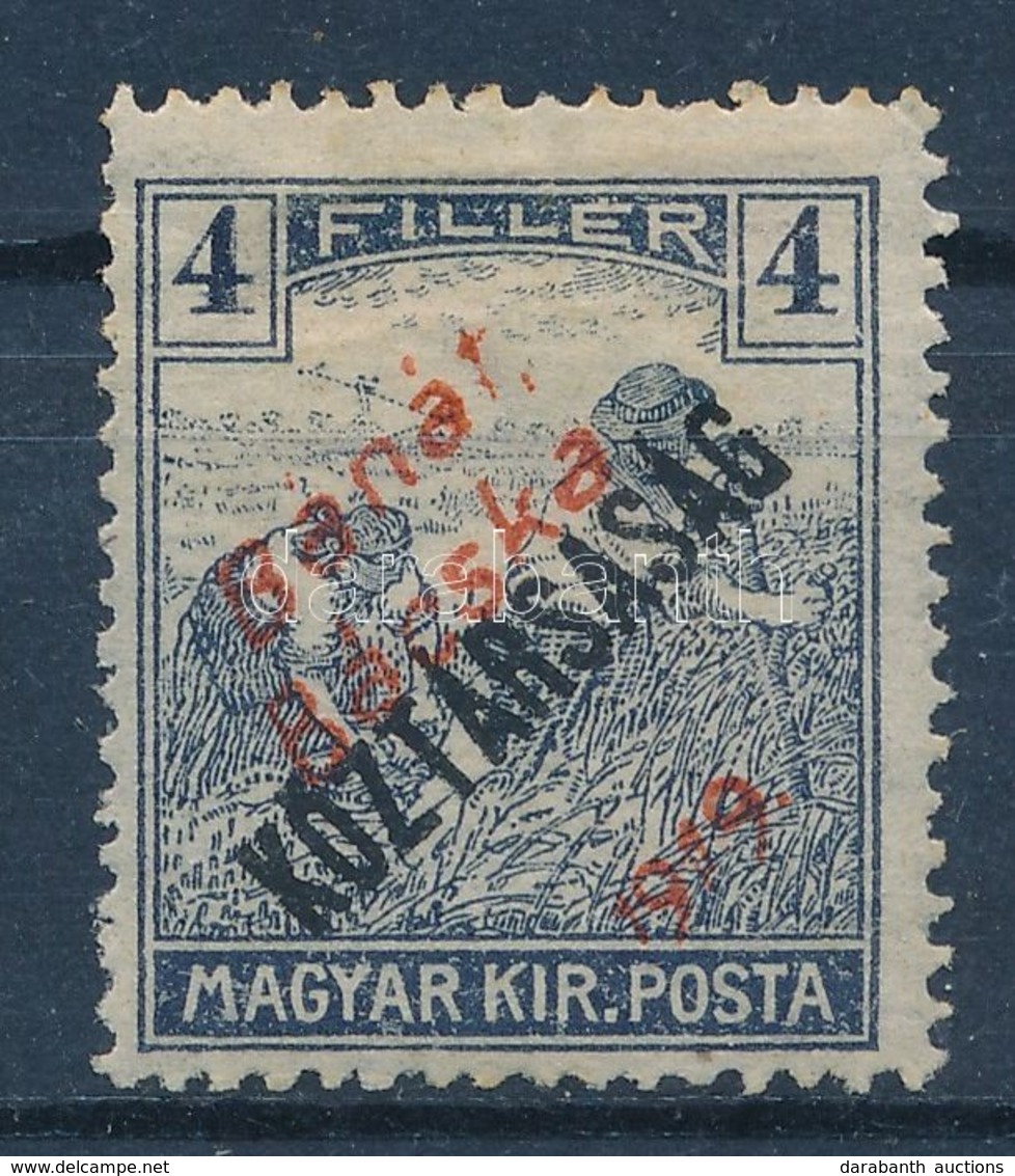 * 1919 Arató/Köztársaság 4f Piros Felülnyomással (10.000) / Mi 25b With Red Overprint. Signed: Bodor - Autres & Non Classés