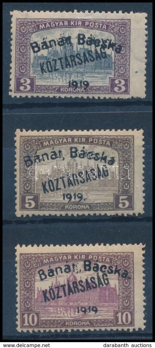 * Bánát-Bácska 1919 Parlament/Köztársaság 3K, 5K, 10K (15.000) / Mi 33-35. Signed: Bodor - Autres & Non Classés