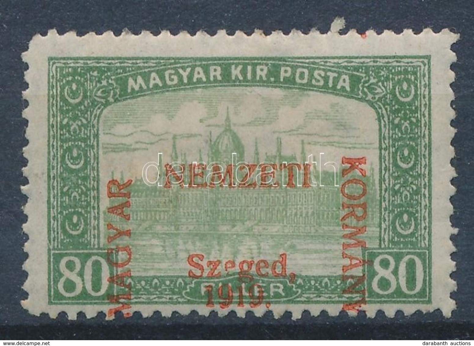 * 1919 Parlament 80f Elcsúszott Felülnyomással / Mi 15 Shifted Overprint. Signed: Bodor - Autres & Non Classés