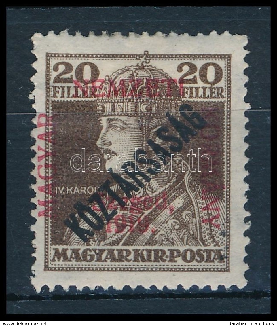 * 1919 Károly/Köztársaság 20f (12.500) / Mi 38 Signed: Bodor - Other & Unclassified