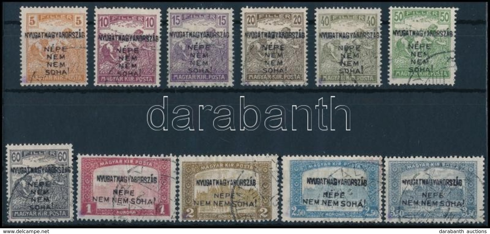 O Nyugat-Magyarország IV. 1921 Teljes Sor, 2 érték Hármaslyukasztással (*21.250) / Mi 32-42, 2 Stamps With 3 Hole Punchi - Autres & Non Classés