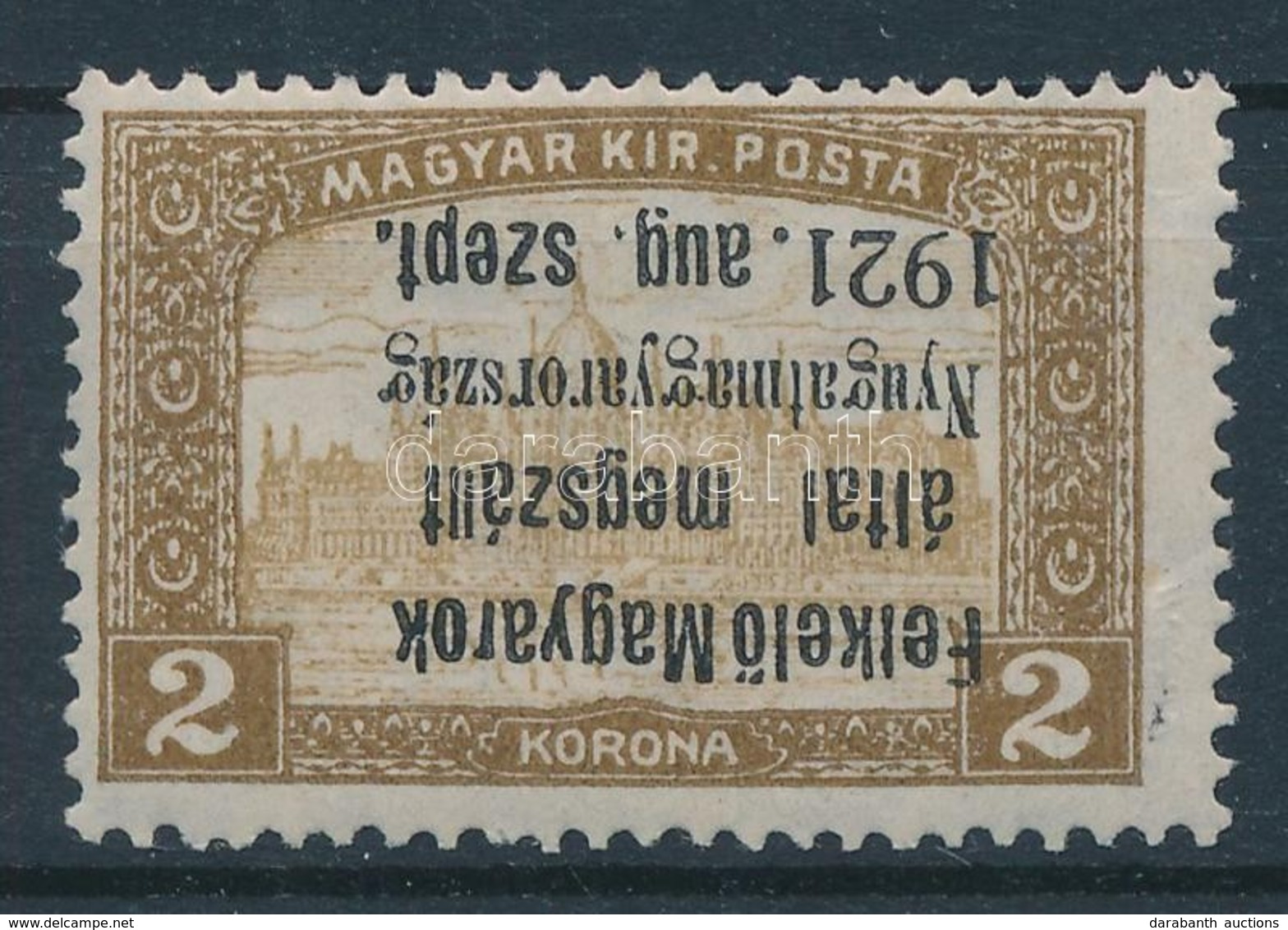 ** Nyugat-Magyarország V. 1921 Parlament 2K Fordított Felülnyomással, Bodor Vizsgálójelzéssel (kis Törés) - Other & Unclassified