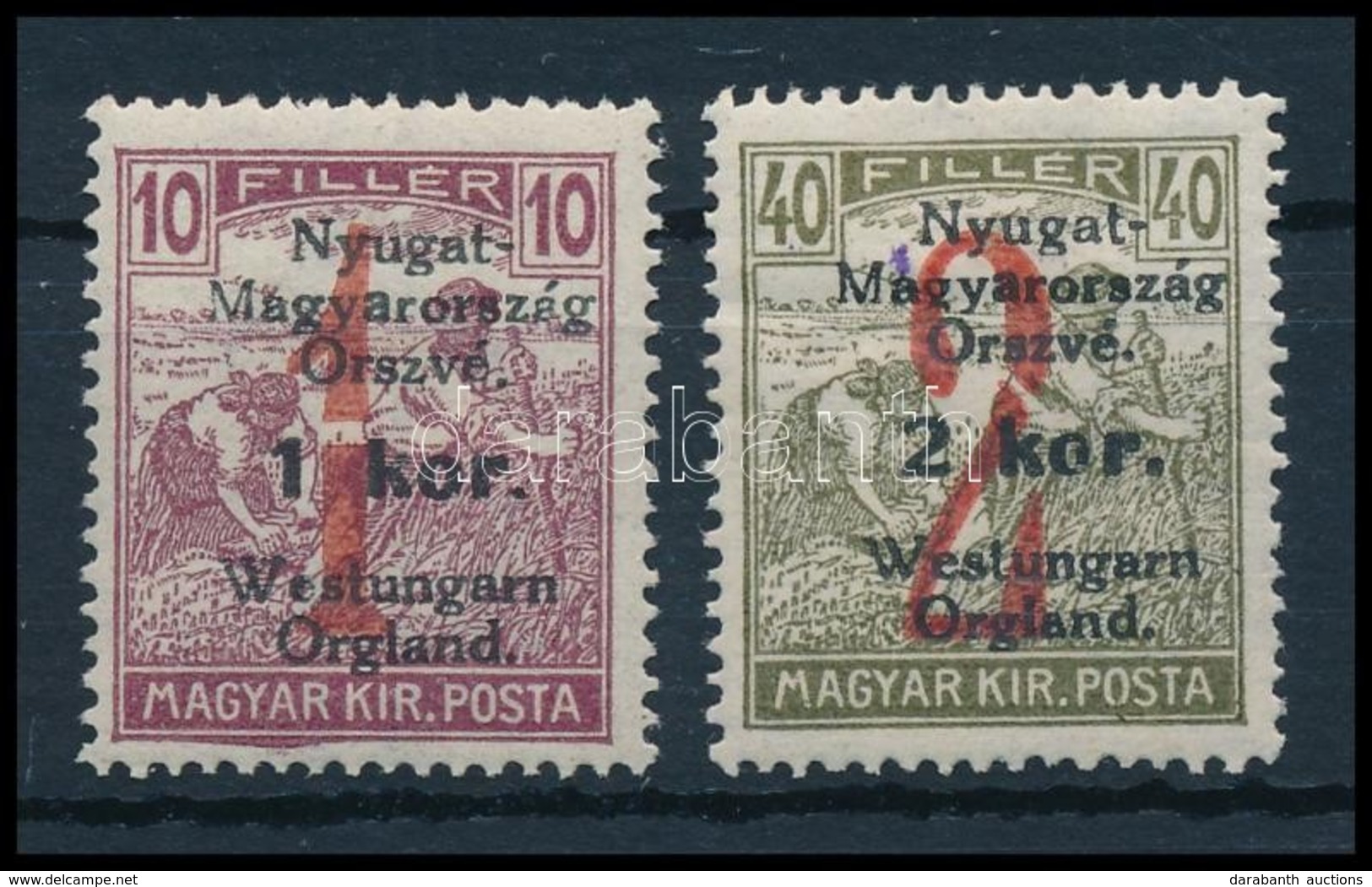 * Nyugat-Magyarország VI. 1921 1K/10f és 2K/40f Törött Számjegyekkel / Mi 64-65 Plate Variety. Signed: Bodor - Altri & Non Classificati