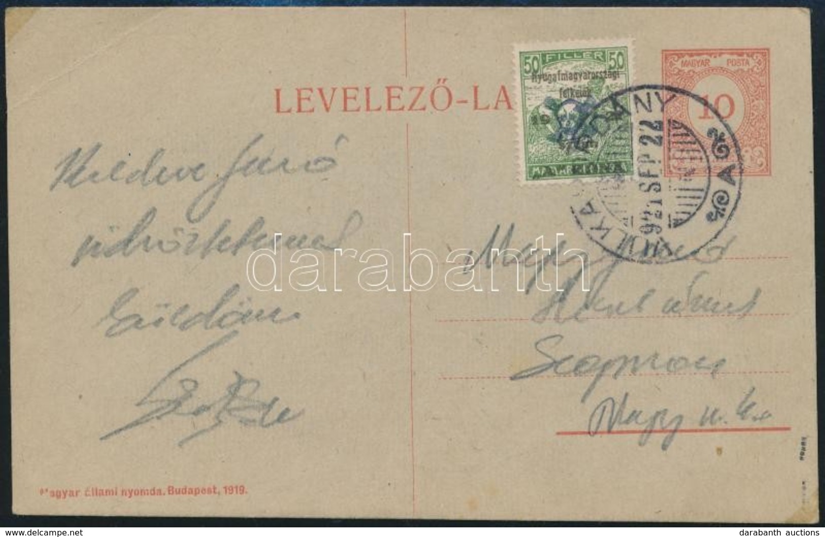 1921 Nyugat-Magyarország II. Arató 50f Kiegészítéssel, Tarifahelyes, Nagyon Ritka! / Mi 16 On PS-card 'VULKAPORDÁNY' Sig - Other & Unclassified