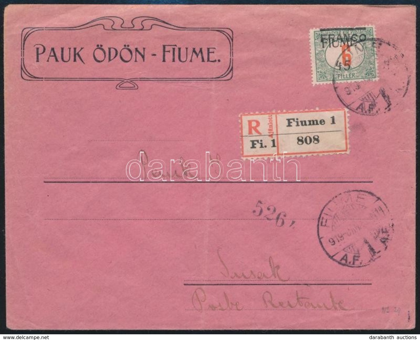 1919 Portó 45/6f Ajánlott Levélen / Registered Cover With Postage Due Stamp 'FIUME' - Susak Signed: Bodor - Other & Unclassified