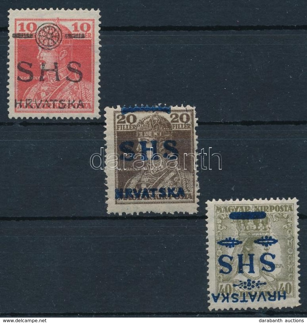 ** (*) * 1919 3 Klf Bélyeg Az Eredetitől Eltérő Felülnyomással / 3 Stamps With Overprint Errors. Signed: Bodor - Autres & Non Classés