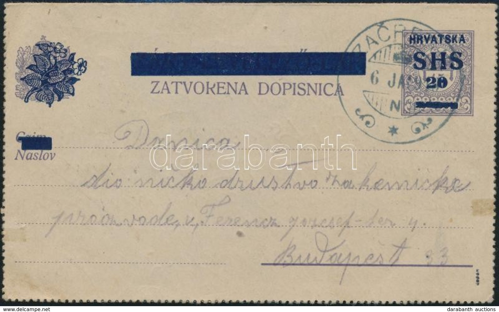 1919 SHS Díjjegyes Zárt Levelezőlap / PS-cover Card. Signed: Bodor - Autres & Non Classés