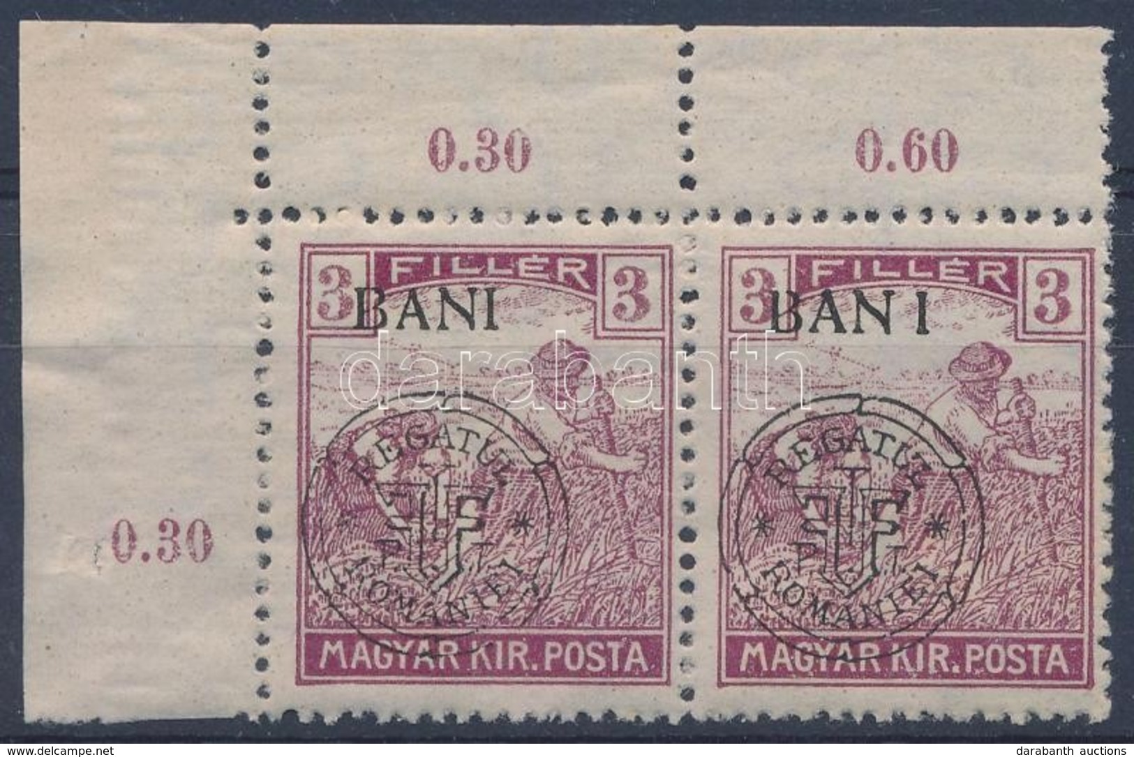 ** 1919 Arató 3f Pár, BAN_I Lemezhibával / Mi 27 I Pair With Overprint Variety. Signed: Bodor - Other & Unclassified