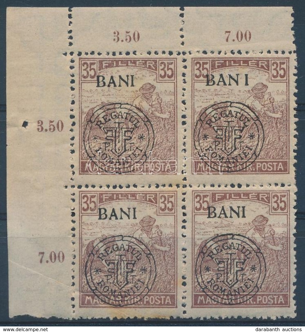 ** 1919 Arató 15f Négyestömb, BAN_I Lemezhibával / Mi 35 I Block Of 4 With Overprint Variety. Signed: Bodor - Andere & Zonder Classificatie