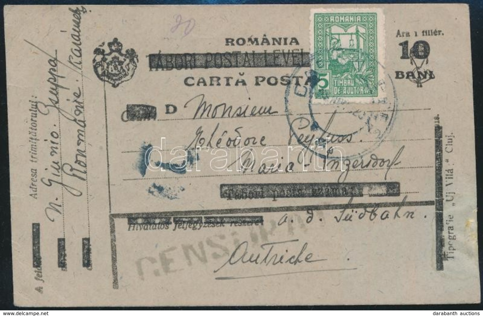 1920 Tábori Levelezőlap Kolozsvár Felülnyomással Karánsebesről / Overprinted Hungarian Field Postcard From Karánsebes To - Sonstige & Ohne Zuordnung