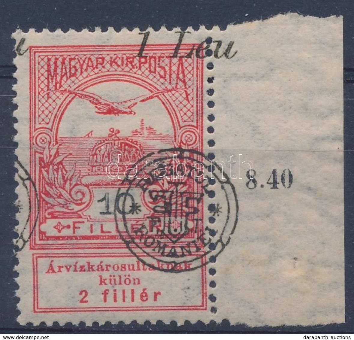 ** 1919 Árvíz 10f Elcsúszott Felülnyomással / Mi 6II Shifted Overprint. Signed: Bodor - Other & Unclassified