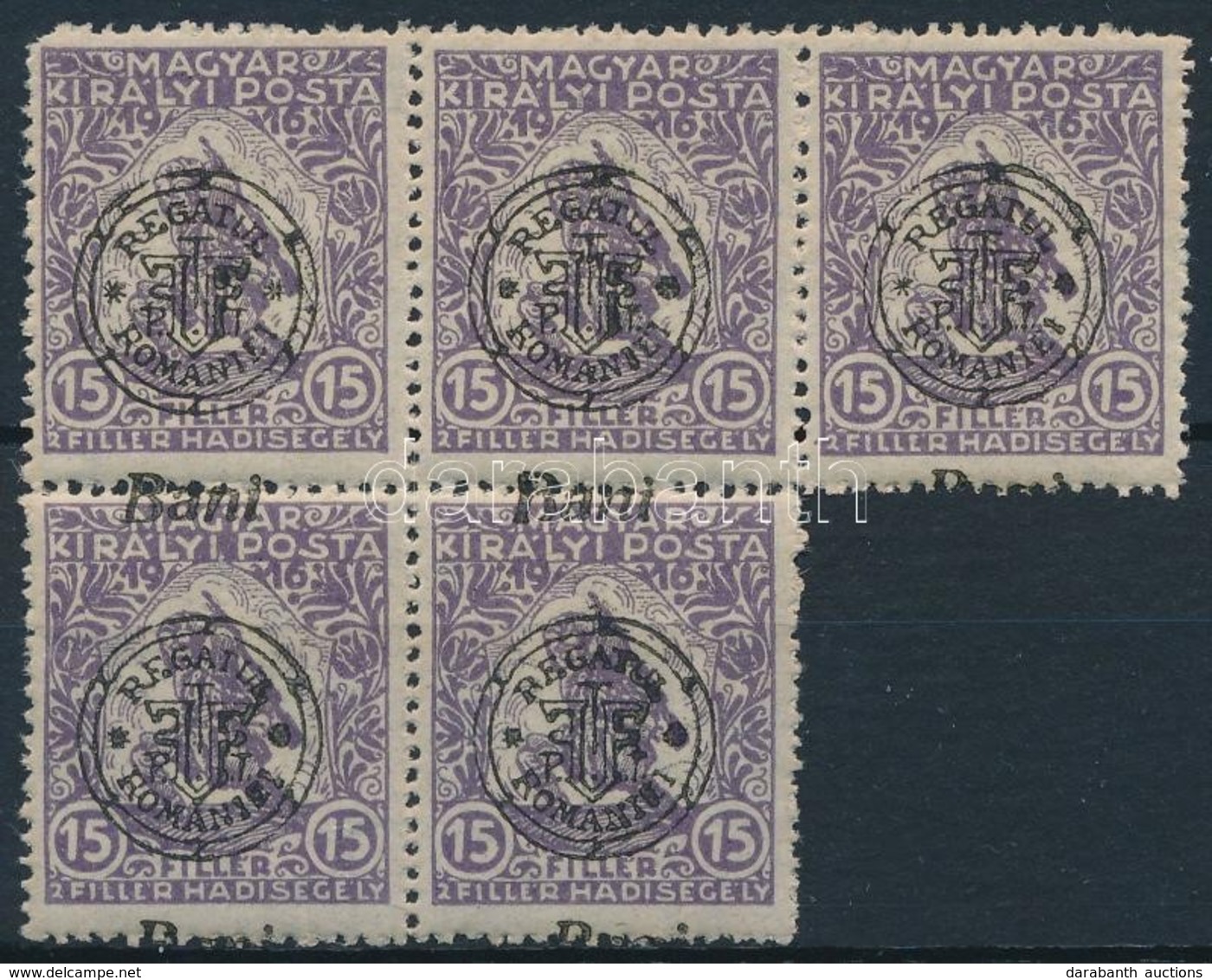 ** 1919 Hadisegély 15f ötöstömb, Elcsúszott Felülnyomással / Mi 24 II Block Of 5 With Shifted Overprint. Signed: Bodor - Autres & Non Classés