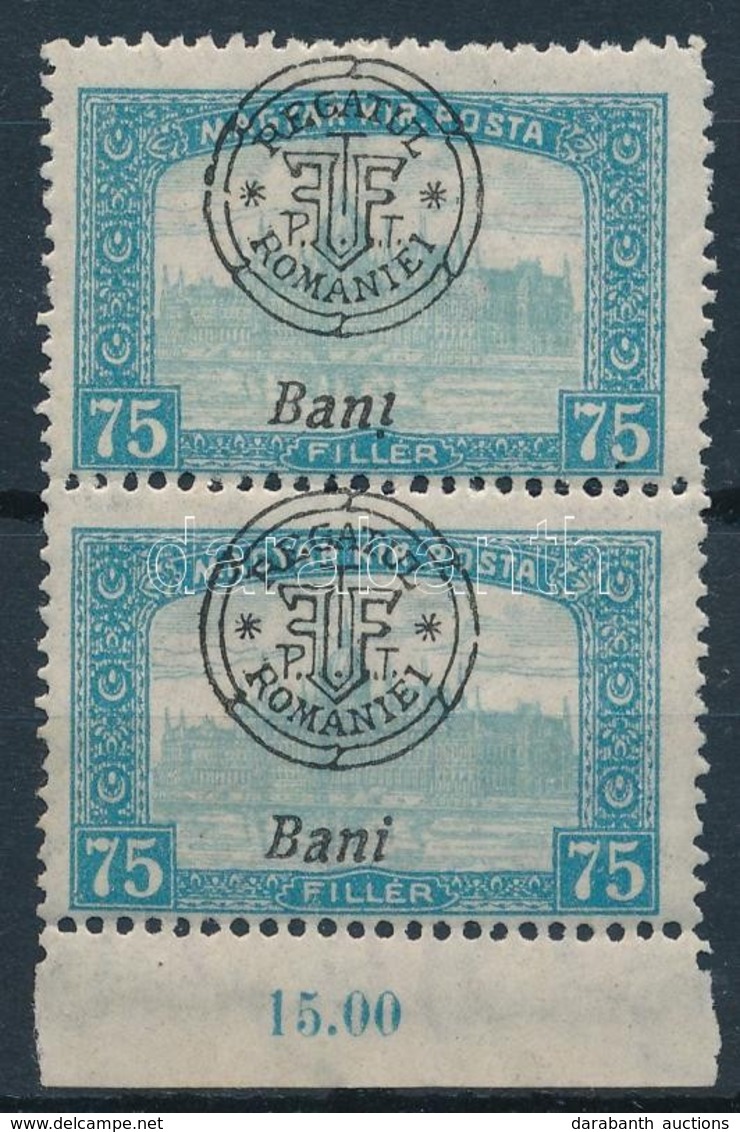 ** 1919 Parlament 75f Pár, Benne Fordított 'i' Tévnyomat / Mi 38 II Pair With Plate Variety. Signed: Bodor - Other & Unclassified