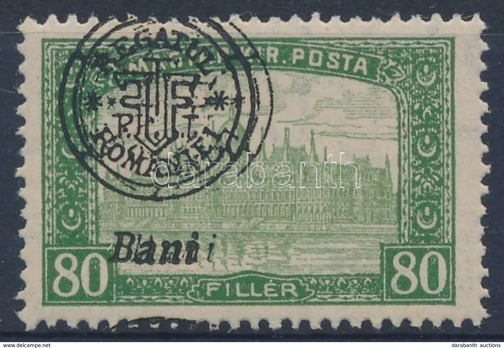 ** 1919 Parlament 80f Kettős Felülnyomással / Mi 39 II Double Overprint. Signed: Bodor - Autres & Non Classés