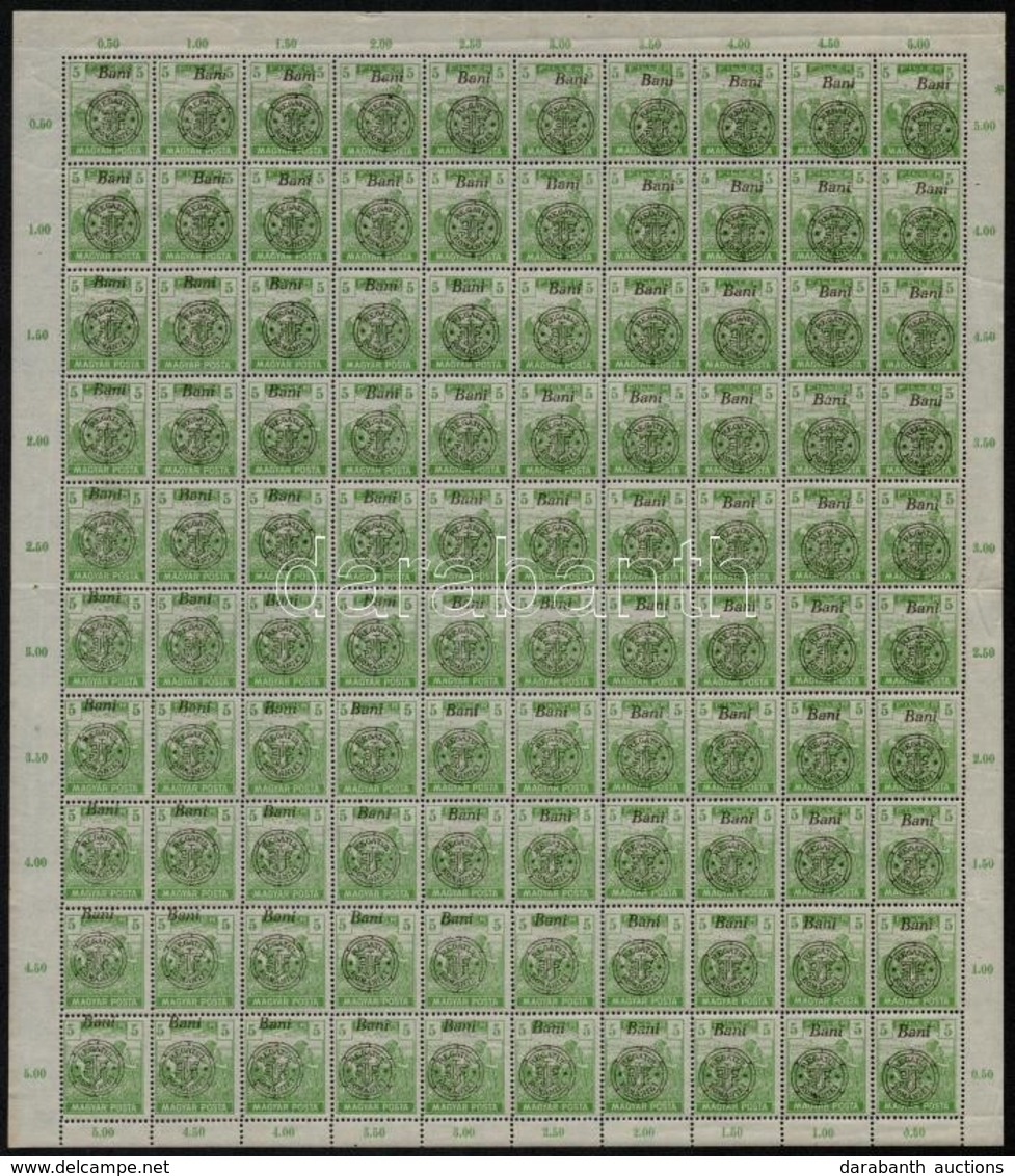 ** Nagyvárad 1919 Magyar Posta 5f Középen Hajtott Teljes ív Különféle Lemezhibákkal / Mi 65 II Folded Complete Sheet Wit - Autres & Non Classés