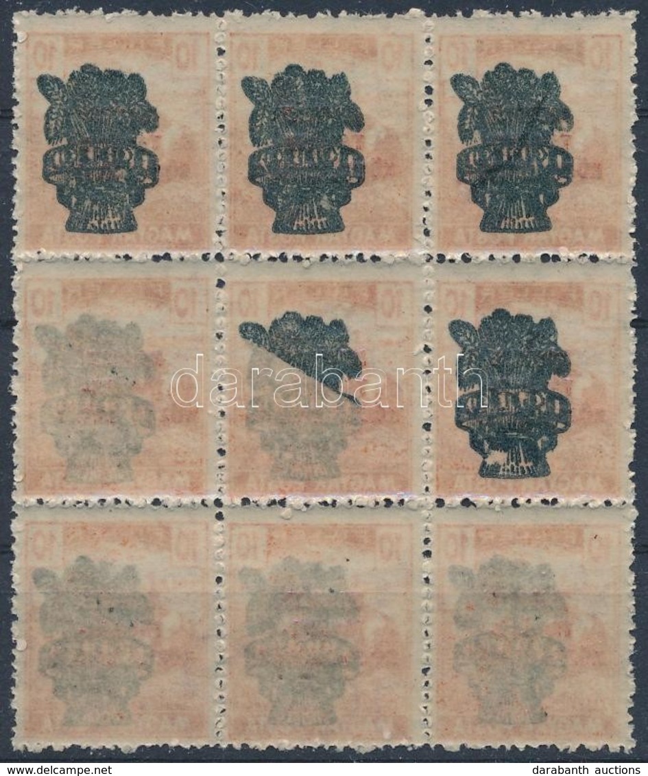 ** 1920 Búzakalász 10f 9-es Tömb, 5 Bélyegen Gépszínátnyomat / Mi 297 Block Of 9, Machine Offset On 5 Stamps - Other & Unclassified