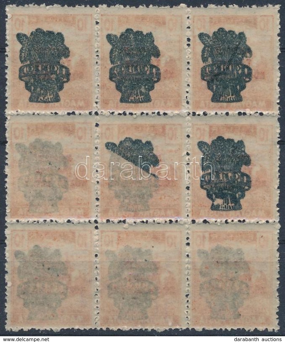 ** 1920 Búzakalász 10f 9-es Tömb, 5 Bélyegen Gépszínátnyomat / Mi 297 Block Of 9, Machine Offset On 5 Stamps - Sonstige & Ohne Zuordnung