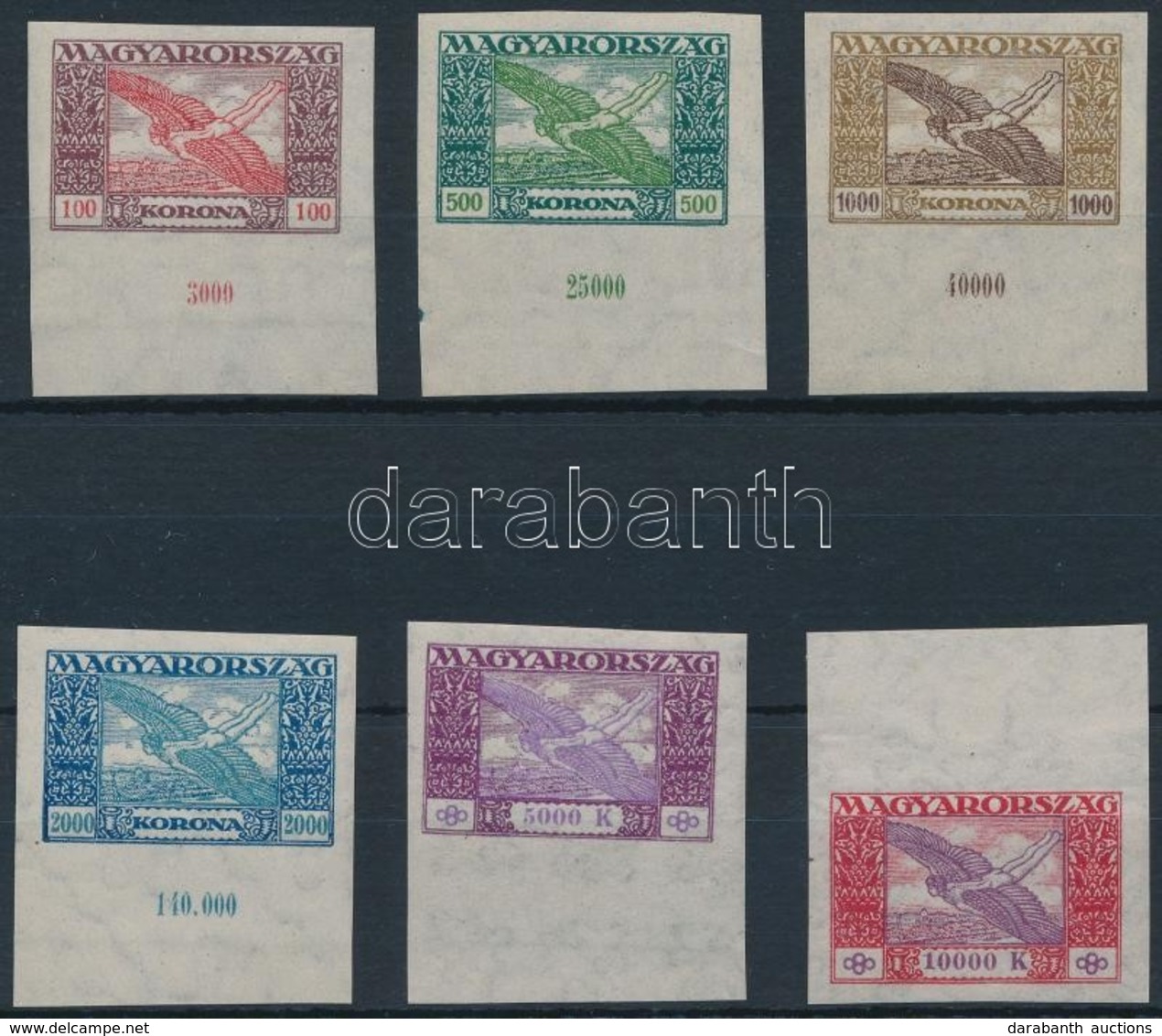 ** 1924 Ikarusz ívszéli Vágott Sor (20.000) / Mi 383-388 Imperforate Margin Set - Autres & Non Classés