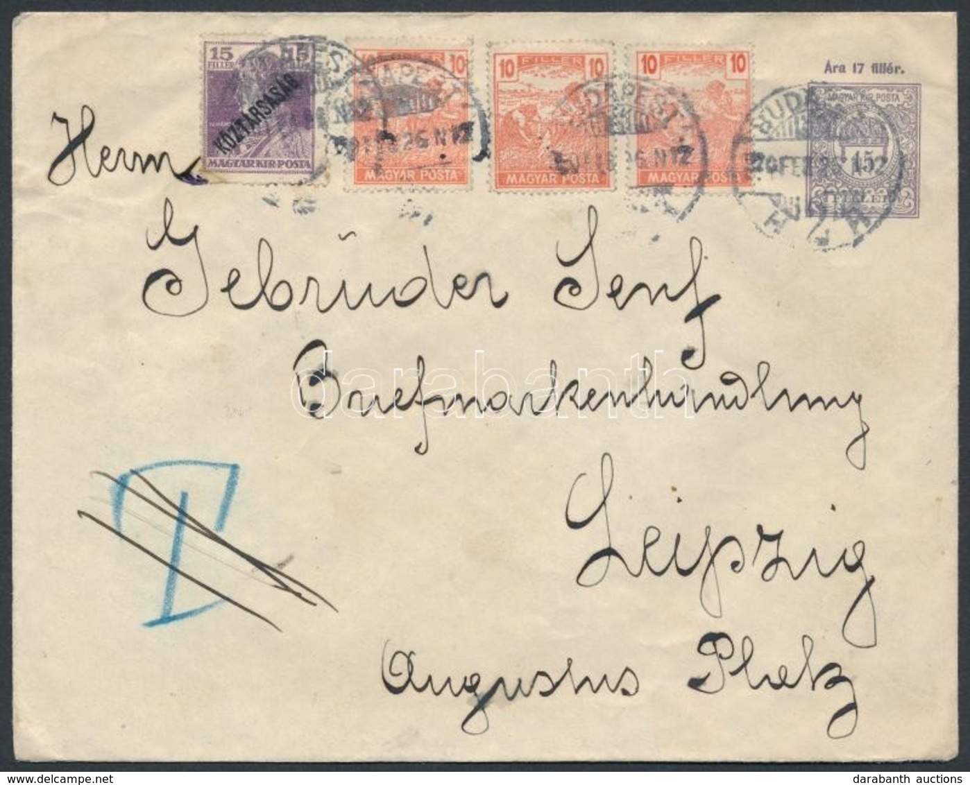 1920 Díjkiegészített Díjjegyes Boríték Németországba / PS-cover With Additional Franking To Germany - Autres & Non Classés