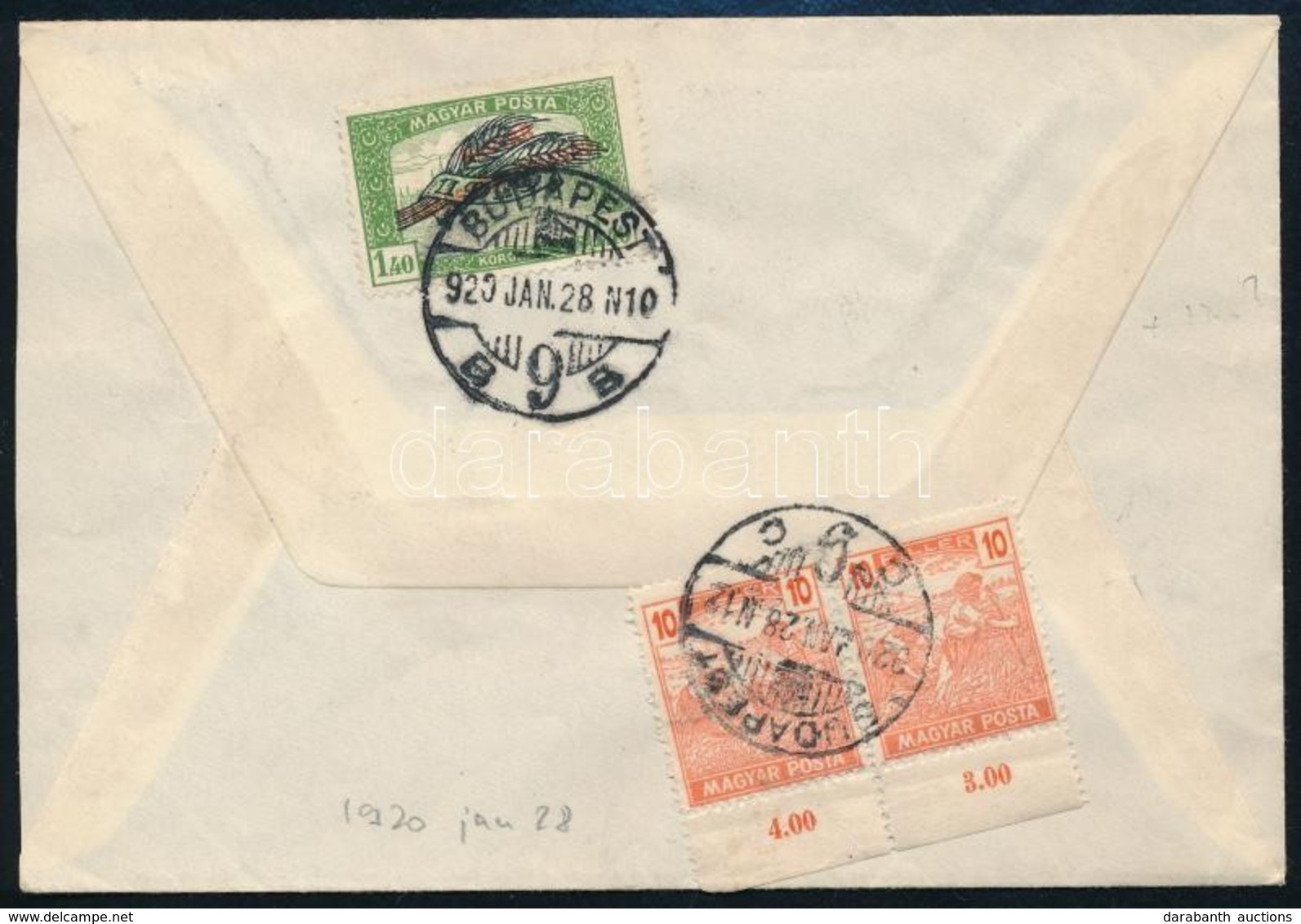 1920 Ajánlott Levél Magyar Posta 10f Párral és Búzakalász 1,40K Bérmentesítéssel / Registered Cover - Other & Unclassified