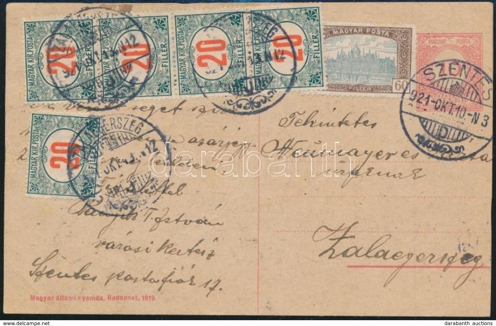 1921 Díjjegyes Levelezőlap 5 X 20f Portóval / PS-card With Postage Due - Autres & Non Classés