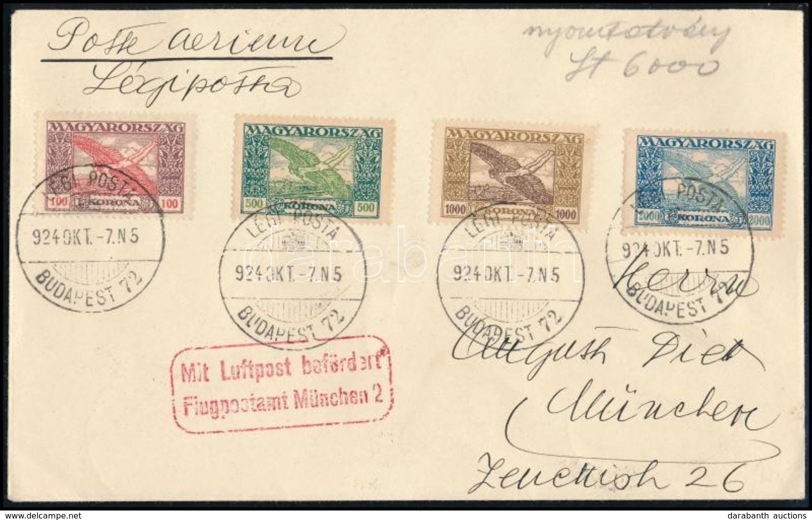 1924 Légi Nyomtatvány Münchenbe Sokbélyeges Bérmentesítéssel / Airmail Printed Matter To München - Autres & Non Classés