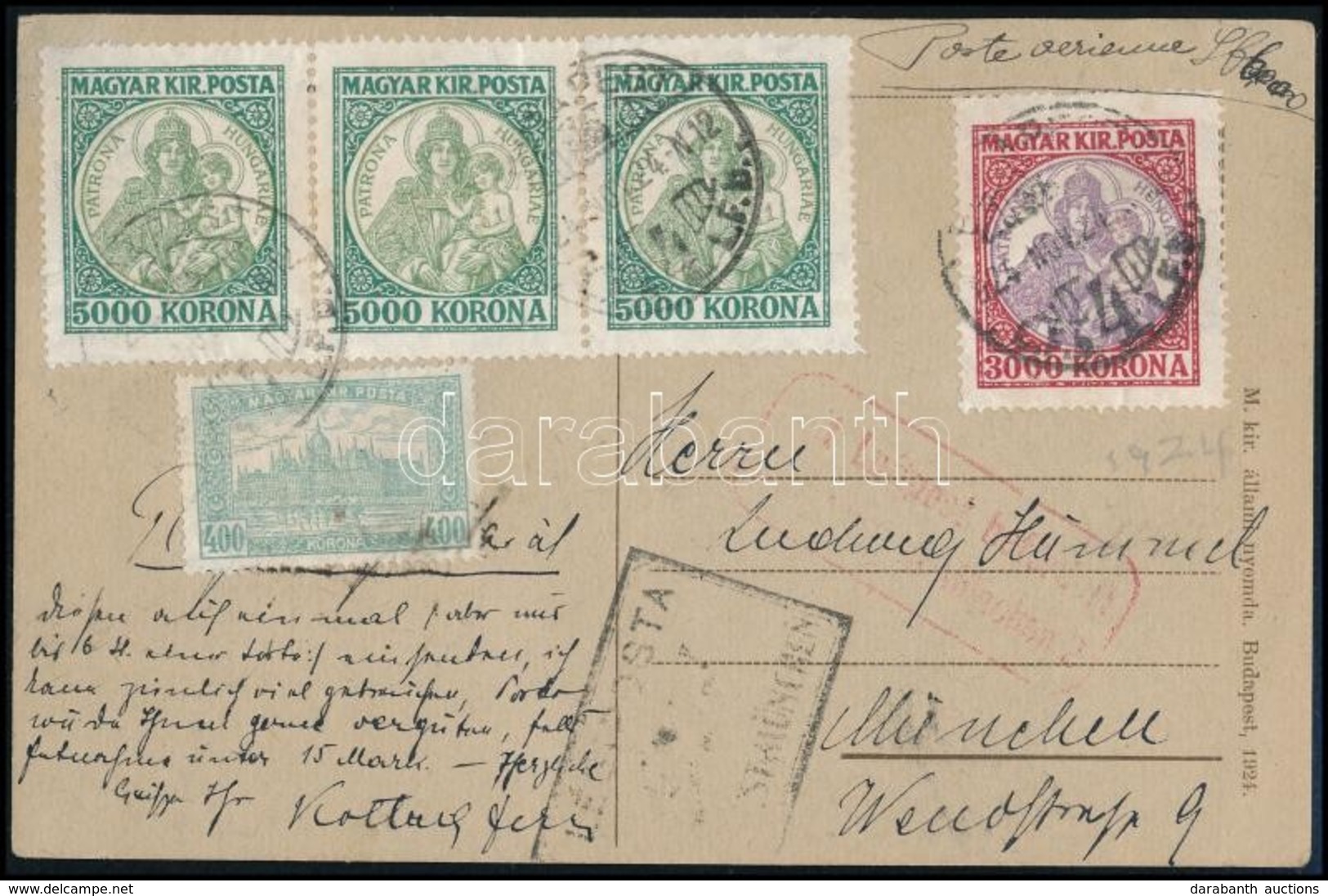 1924 Légi Levelezőlap Münchenbe / Airmail Postcard To München - Sonstige & Ohne Zuordnung