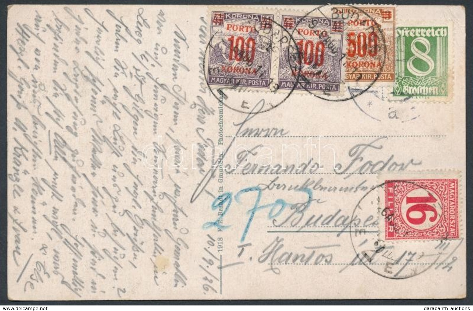 1926 Képeslap Ausztriából Korona-fillér Vegyes Portóval / Postcard From Austria With Korona-fillér Mixed Postage Due - Autres & Non Classés