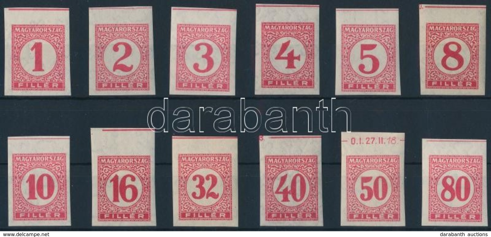 ** 1926 Pengő-fillér Portó (I.) ívszéli Vágott Sor (30.000) / Mi 104-111 Imperforate Margin Set - Autres & Non Classés