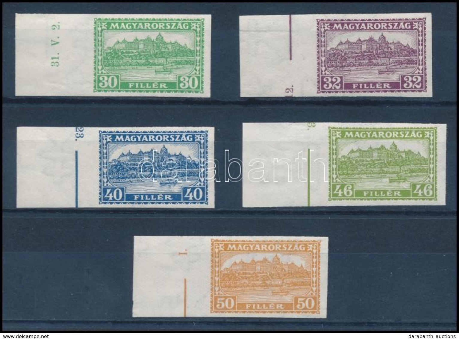 ** 1928 Pengő-fillér I. 30f, 32f, 40f, 46f, 50f ívszéli Vágott értékek / Imperforate Margin Stamps - Autres & Non Classés